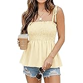 Poetsky Women's Sexy Going Out Shirts Summer Beach Cami Tops Square Neck Peplum Blouses