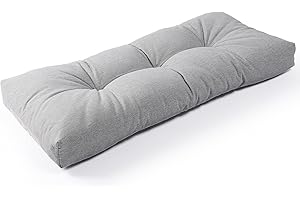 SUNROX LokGrip Non Slip Tufted Memory Foam Bench Cushion, FadeShield Water Resistant Durable Thicken Outdoor/Indoor Bench Seat Pads 36x14x4 inch, Heather Grey