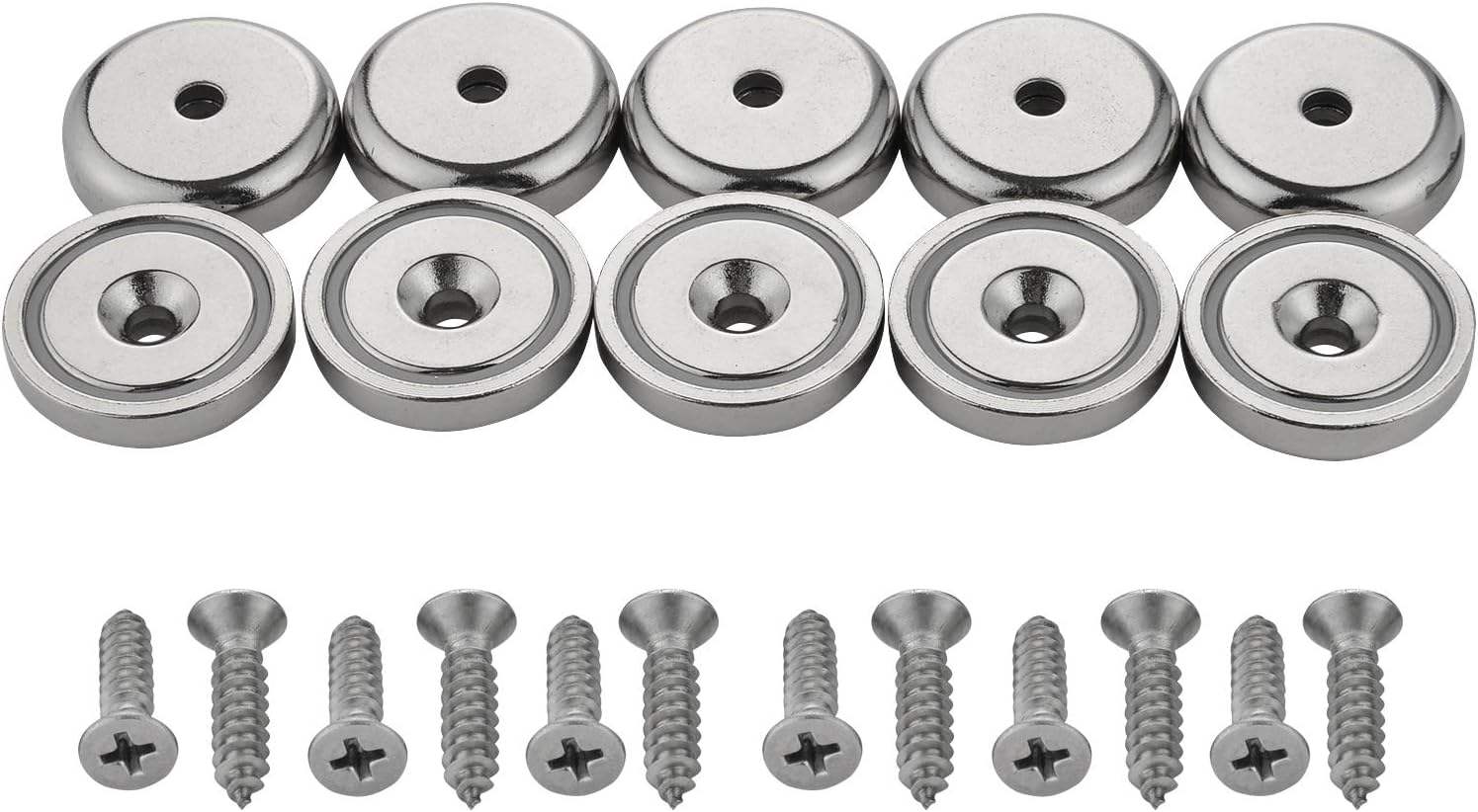 Strong Neodymium Cup Magnets - 70 lbs Each- Disc Countersunk Hole Strong Round Base Cup Magnet, Rare Earth Magnets - Includes Screws (10 Pack)