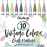 Liquid Chalk Pens for Blackboards (10 Vintage Colors) - Fine Tip Dry Erase Marker Pens for Chalkboards Signs, Windows, Bistro - 3mm Reversible Tip