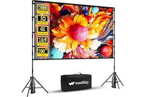 Projector Screen with Stand, Wootfairy 100 inch Foldable and Portable Projection Screen 16:9 4K HD Rear Front Wrinkle-Free Movie Screen with Carry Bag for Indoor Outdoor Home Theater Backyard Cinema