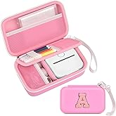 Label Maker Case for Memoking T02 Mini Printer Print Pods/ for Phomemo M02 Sticker Printer/ M02S/ M02 Pro/ for Nelko PM230 with Album to Hold 56 Sticker Papers, Portable Travel Storage Holder (Pink)