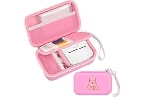 CASMILEE Label Maker Case for Memoking T02 Mini Printer Print Pods/ for Phomemo M02 Sticker Printer/ M02S/ M02 Pro/ for Nelko PM230 with Album to Hold 56 Sticker Papers, Portable Travel Storage Holder (Pink)