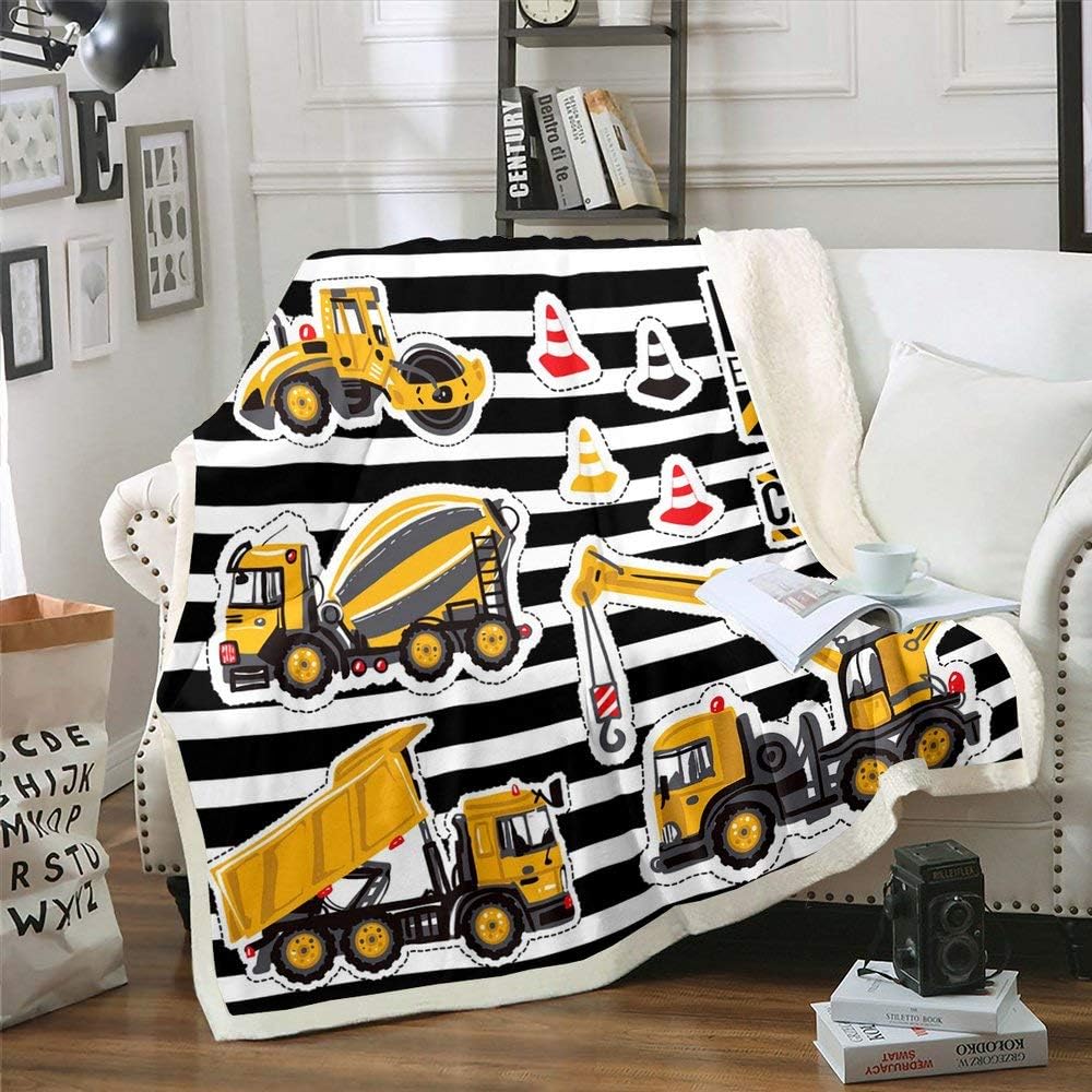 Transporter Dump Truck Bed Blanket Boys,Cartoon Caution Transport