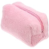 VOCOSTE Small Plush Makeup Bag, Soft Beauty Cosmetic Bag Cute Travel Zipper Toiletry Bag Multifunctional Organizer Pouch for Women, Pink