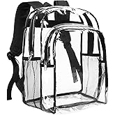 Vorspack Clear Backpack Heavy Duty - Clear Backpacks for School Transparent Bookbag for Girls Boys Large See Through Bag for Work, College, Concert - Black