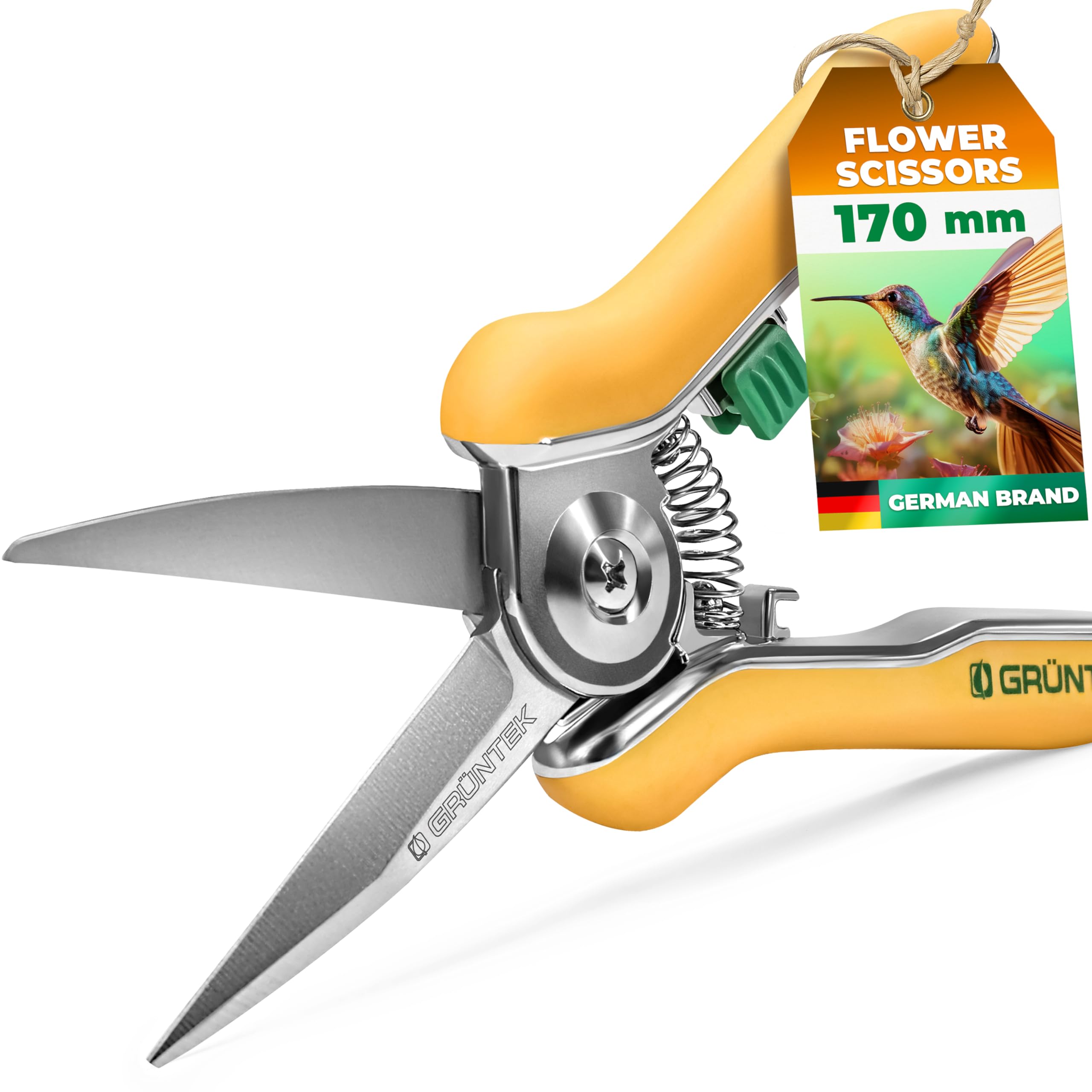 GRÜNTEK Colibri Flower Snips – 170 mm Bypass Pruner with Stainless Steel Blade | Soft-Touch Handle | Garden Trimmer Scissors for Plants & Flowers