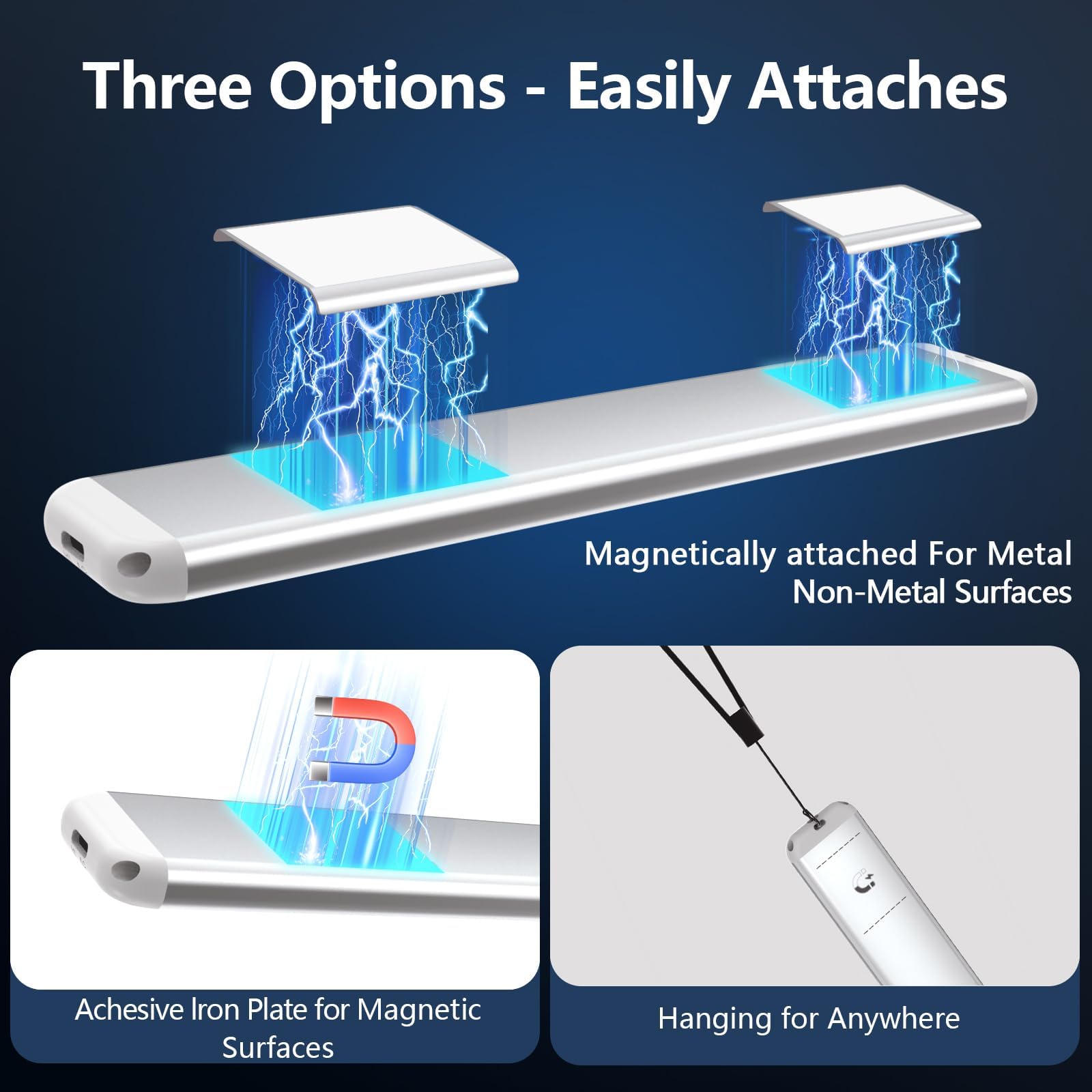 RUIKORING Under Cabinet Lighting, 3 Colors, Motion Sensor Light Indoor, LED Rechargeable Closet Lights Battery Operated, Dimmable Night, Stick-On Magnetic Cabinet Lights for Kitchen Stairs Hallway