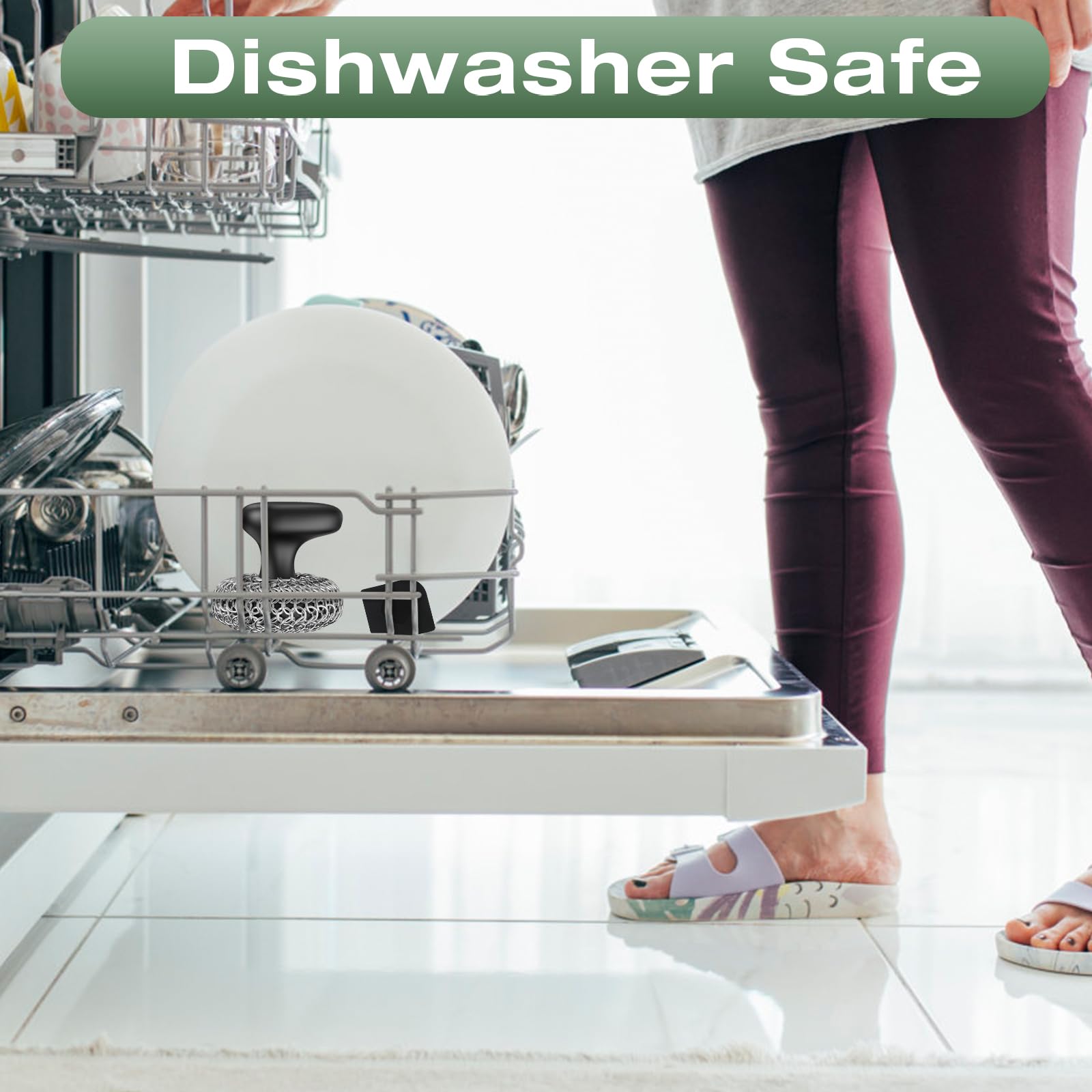 Purgreat Cast Iron Scrubber | Dish Scrub Brush | 316 Cleaner Chainmail Scrubber for Cast Iron Pan Skillet Cleaner - Dish Scouring Pad Dishwasher Safe Cleaning Kit, Black 02