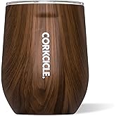 Corkcicle Stemless Insulated Wine Glass Tumbler - Keeps Beverages Cold 6 Hrs Hot 3 Hrs - Stainless Steel - Easy-Grip - Summer Drinkware Gift - Keeps Drinks Ice Cold - 12 oz - Walnut Wood