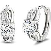 Huggie Hoop Earrings for Women Sterling Silver Small Single Diamond Earrings Tiny Cute Cartilage Earrings Hypoallergenic Sparkling Round Cut Cubic Zirconia Infinity Earrings Gift for Girls Birthday