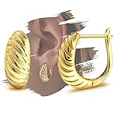 Chunky Twisted Hoop Earrings for Women Gold Plated Croissant Earrings Twist Huggie Hoop Earrings High Polished Lightweight Hypoallergenic Post Earrings Fashion Jewelry Birthday Gifts