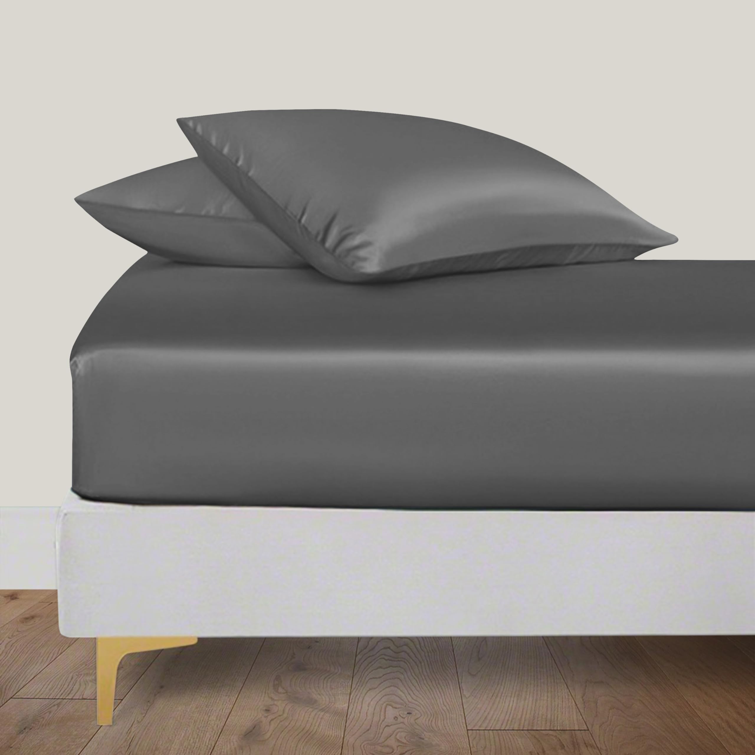 LINENWALAS King Fitted Sheet 150x200 cm, 100% Organic Bamboo Silk Bed Sheet for King Size Bed, Up to 40 cm Deep Pocket Bottom Sheet, Soft, Cooling Hypoallergenic Bedding (Charcoal Grey)