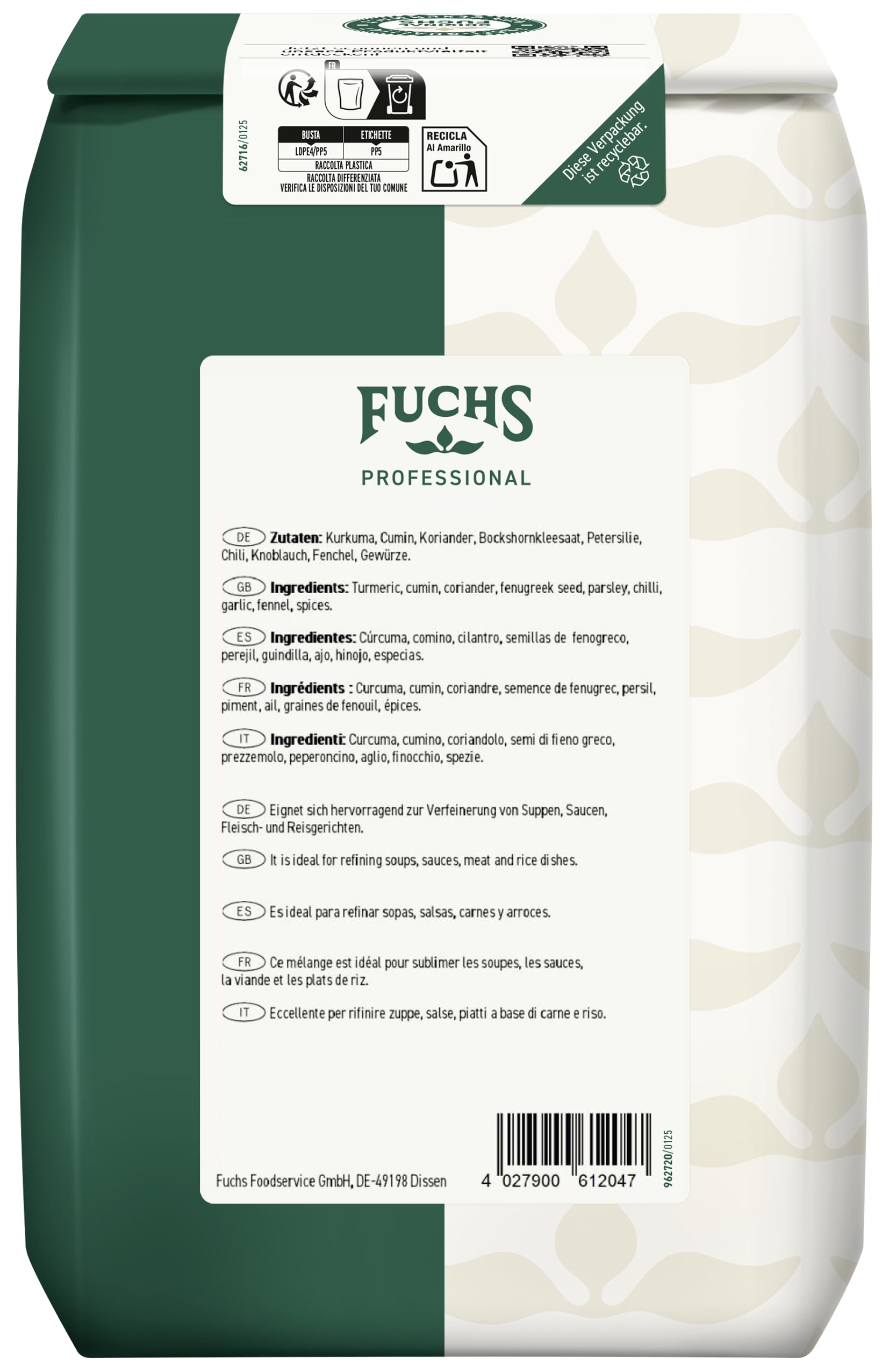 Fuchs Professional - Curry indisch "Pirat" | Zum Würzen von Saucen und Fleischgerichten | Profi-Qualität für Großverbraucher und Gastronomie | 1 kg im großen Beutel 2