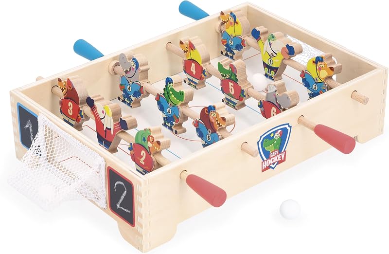 Mini Mesa de Matraquilhos de Madeira para Crianças - Tema de Hóquei no Gelo - Desenvolve Troca e Partilha - Produto FSC - Desde 3 Anos - J03367