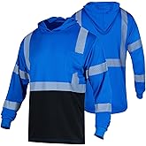 FONIRRA Safety Reflective High Visibility Long Sleeve T Shirts with Hood for Men Construction Work ANSI Class 3
