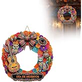 Day of the Dead Wooden Wreath Hanging Decor Dia de Los Muertos Sign | Dia de los Muertos Wreath, Wooden Door Hanger, Mexican Party Decorations, Sugar Skull Wall Art, Traditional Day of the Dead