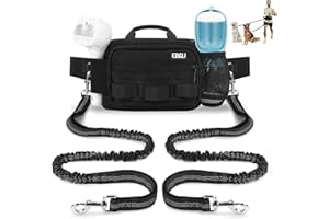 ETACCU Hands Free Dog Leash with Zipper Pouch, Waist Belt for Large Medium 2 Dogs for Running, Walking, Jogging and Hiking, Dual Padded Handles and Durable Bungee - Black
