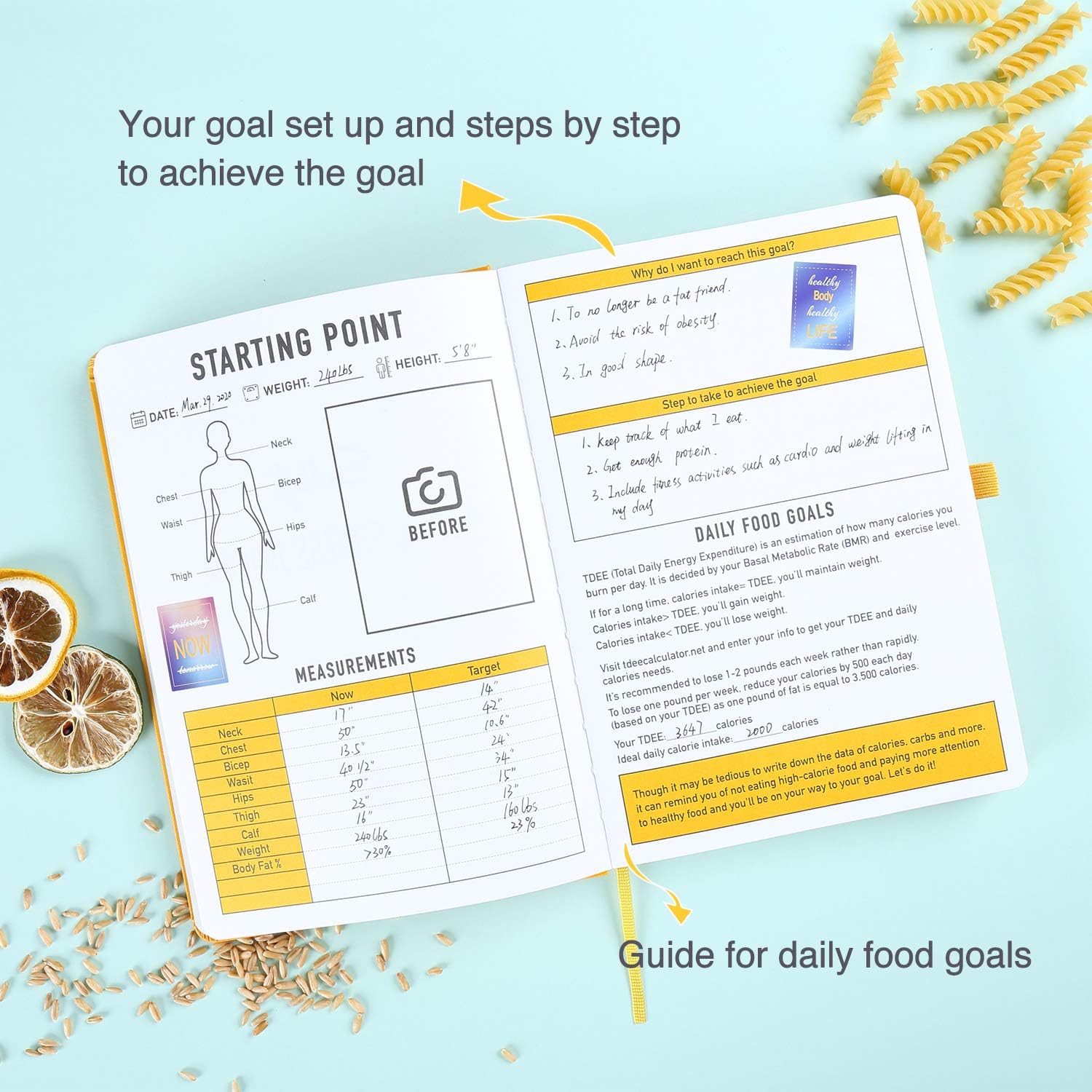 Soligt Food & Fitness Journal and Planner with Wellness Nutrition Record for Meals, Workout, Weight Loss and Diet Tracking 4 Months in A5 Size: Office Products