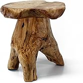 WELLAND Natural Cedar Stump Stool, Live Edge Mushroom Side Table, 14" H | Handcrafted from solid cedar with a live edge top and natural tree stump base