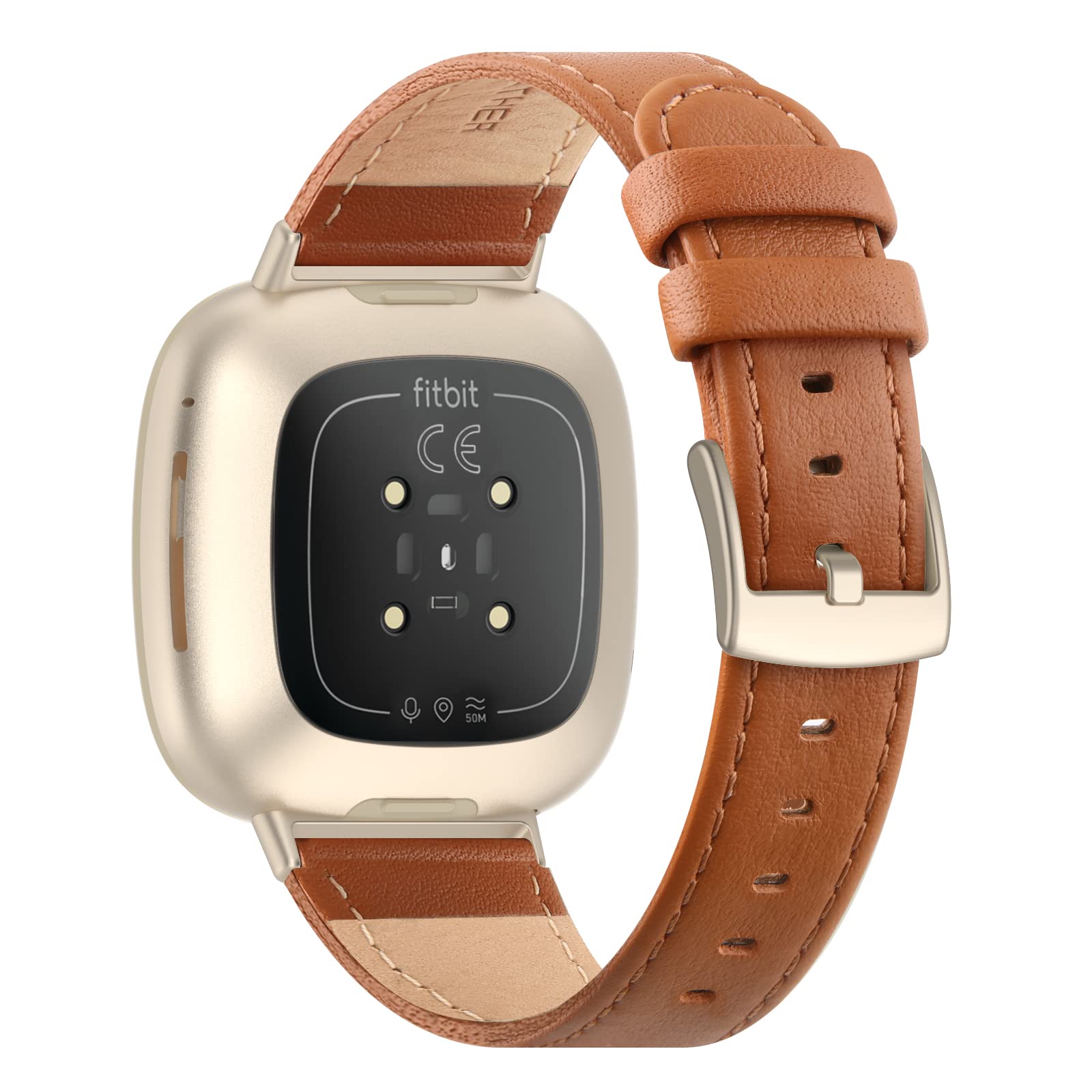 Tuocal Genuine Leather Strap Compatible with Fitbit Versa 4 / Versa 3 / Sense 2 / Sense for Women Men, Soft Breathable Genuine Leather Adjusted Replacement Strap Wristband for Fitbit Versa 4/3 — image 1