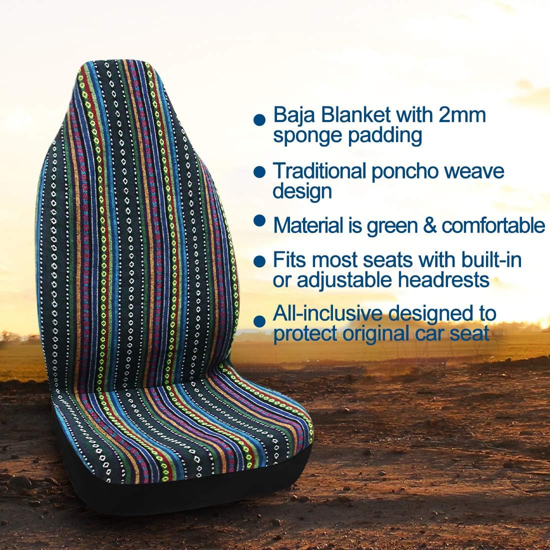 sourcing map Automotive Universal Baja Blanket Bucket Seat Cover for Car SUV, Green, 35cm - Image 3