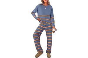 Caracilia Women's 2 Piece Outfits Sweater Sets Striped Oversized Sweaters Knit Wide Leg Pant Lounge Set 2024 Fall Outfits