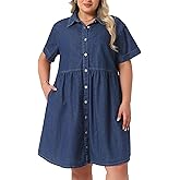 Agnes Orinda Denim Dress for Women Plus Size Button Down Babydoll Sundress Jean Dress with Pockets 2026 Vacation