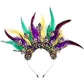 BVGA Mardi Gras Headband Fleur De Lis Mask Headbands Feather Crown Mardi Gras Accessories Carnival Masquerade Parade Gifts