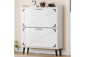 DlandHome Shoe Storage Cabinet with 2 Flip Drawers, Adjustable Shelves,Narrow Shoe Rack Cabinet,Freestanding Shoe Organizer,f