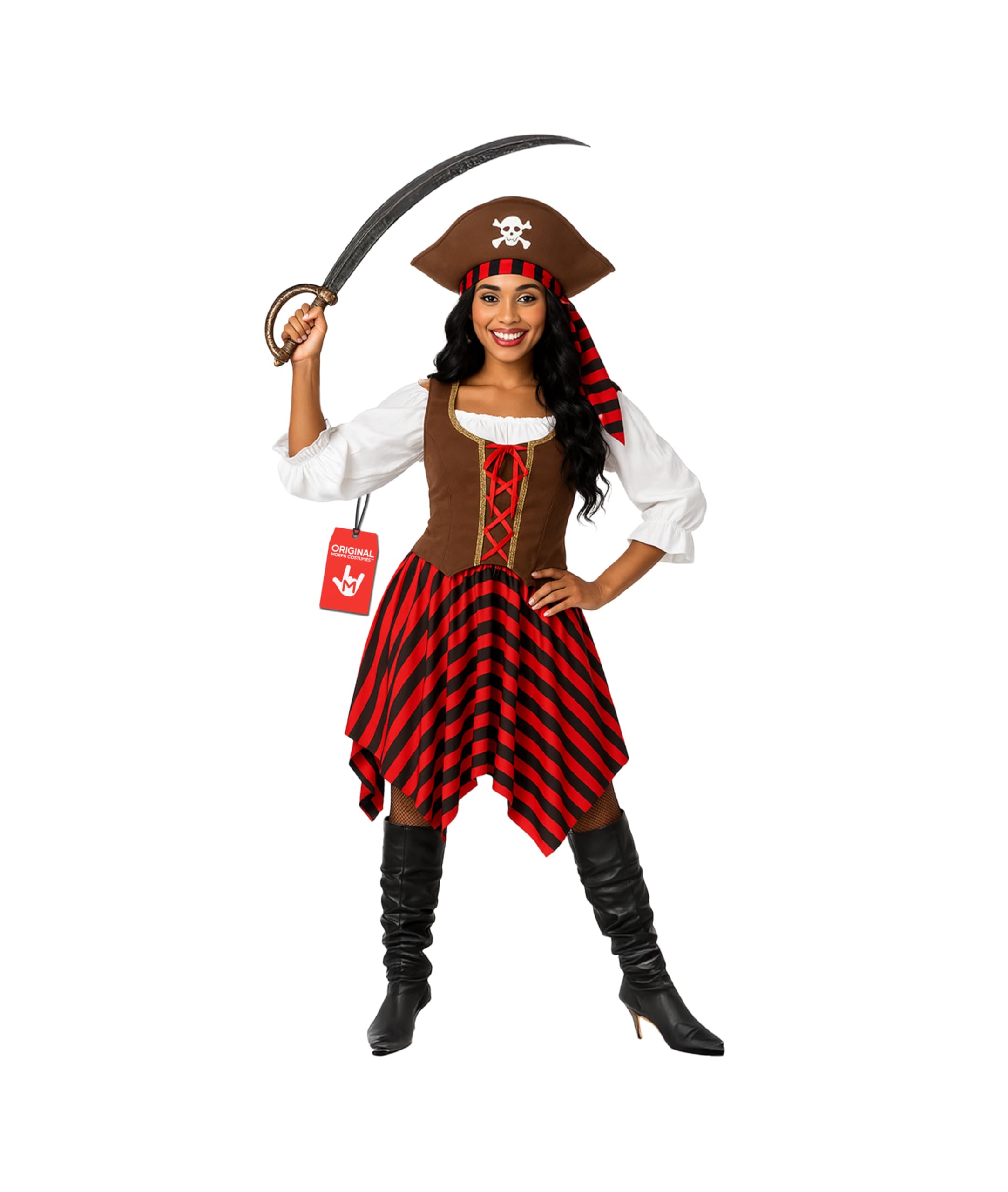 Womens Pirate Costume Striped Caribbean Pirates First Mate Dress