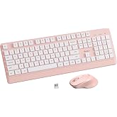 Wireless Keyboard and Mouse Combo Quiet for PC, Laptop and Mac - Pink | Single USB-A Receiver, Full Size with Number Pad, Silent, Low-Profile, Light Weight, Work with Windows/Mac for Home &amp; Office