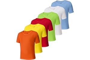 6-Pack Boys Athletic T-Shirts Quick Dry Short-Sleeve Tops Youth Moisture Wicking Running Sports T-Shirts（4-18 Years）