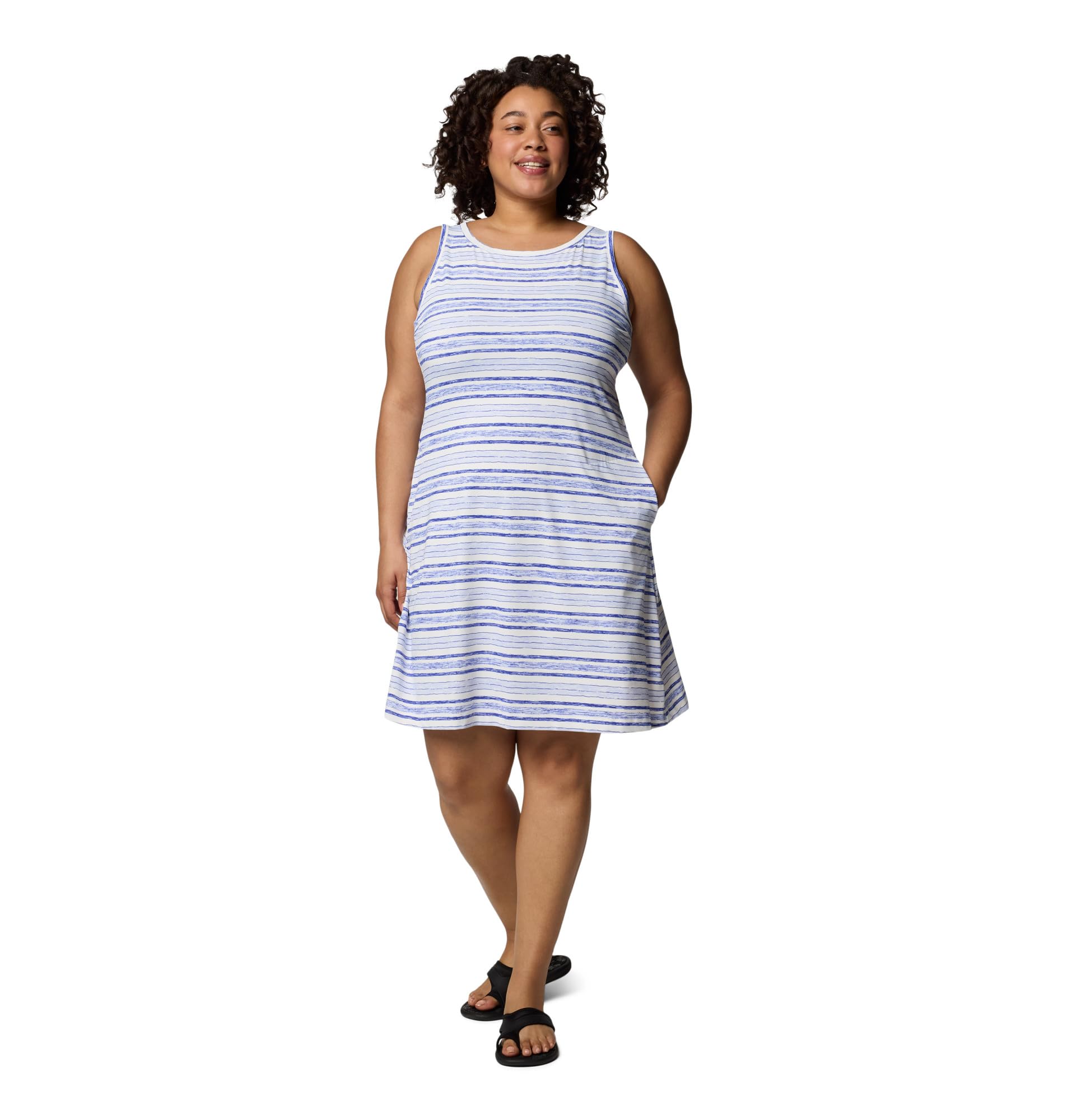 Columbia Women's Chill River Printed Summer Dress, Snowdrift Spaced Stripe, 2X Image Columbia Women's Chill River Printed Summer Dress, Snowdrift Spaced Stripe, 2X Image