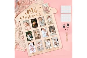 Febvao 12 Monthly Picture Frame,One Year Birthday Wooden Photo Board, My First Year Milestone Photo Board Baby First year Wood Sign 1st Birthday Decorations Baby Keepsake Gift (House)