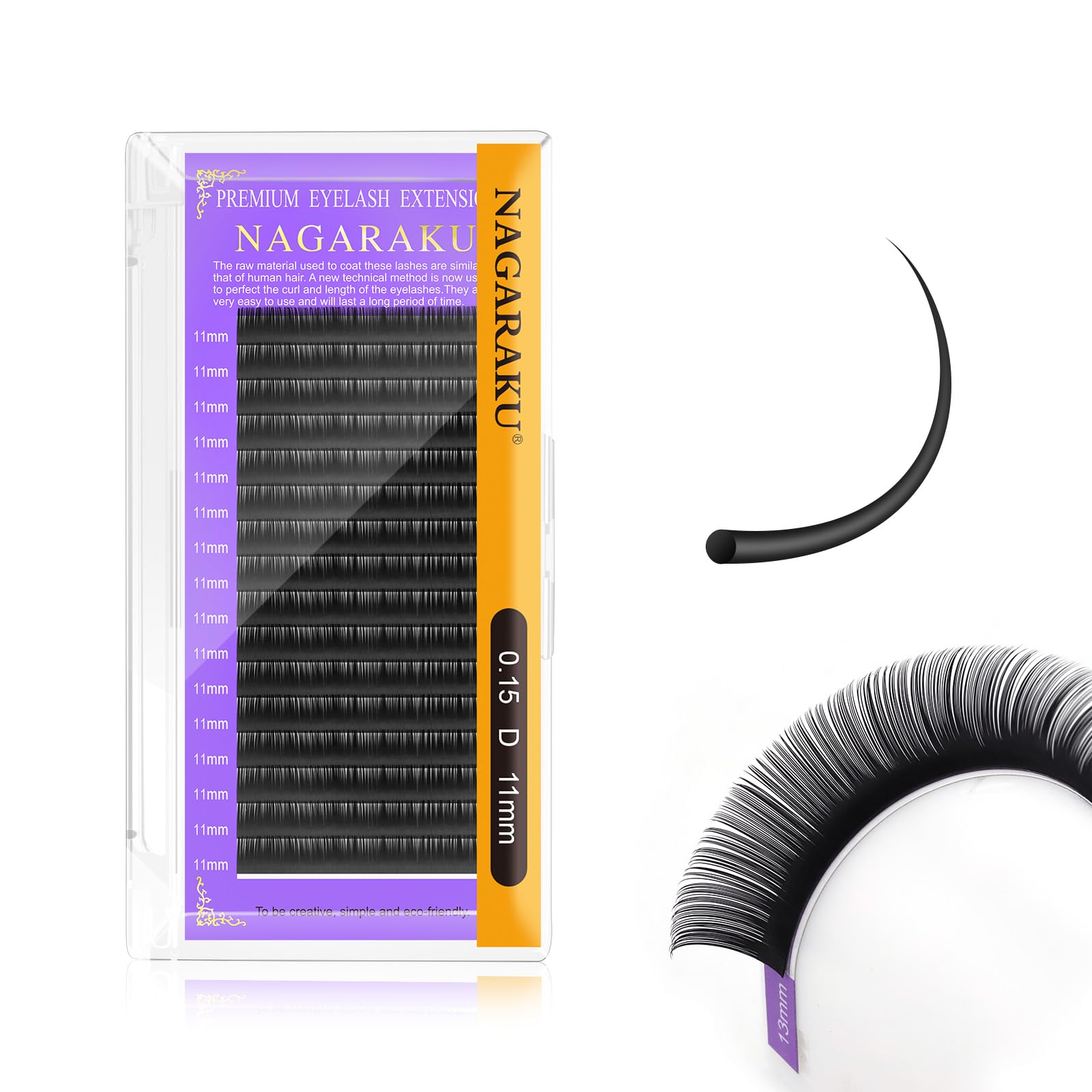 NAGARAKU Extension Eyelash Supplies Classic 1:1 Lashes Individual Volume Lash Extensions Soft Single Eyelashes Natural Semi Permanent Eyelashes Matte Black 16 Rows (0.15mm D Curl 11mm)