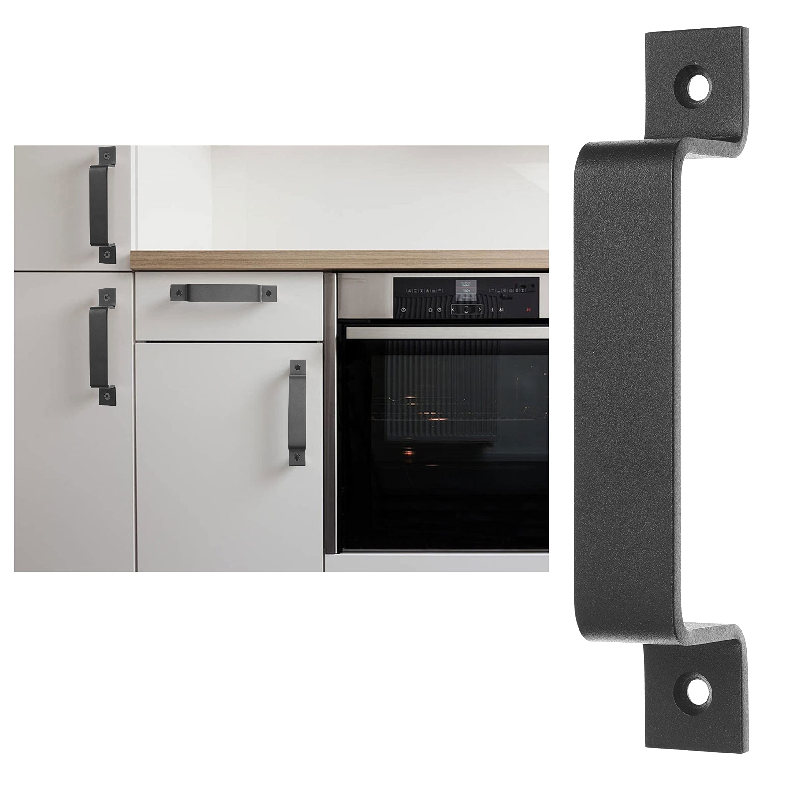 ECO-FUSED 1x Barn Door Handle (Black) with Self Tapping Screws - 7.48-inch Solid Steel Handle - Smooth Finish- Rustic Look for Doors, Kitchen Cabinets, Sheds, Windows, Garages, Gates