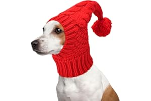 Vehomy Dog Knitted Hat Cat Christmas Wool Hat Pet Winter Accessories Warm Head Wrap with Ears Cover Puppy Hood Neck Headband Protector for Small Medium Large Dogs Red (S)