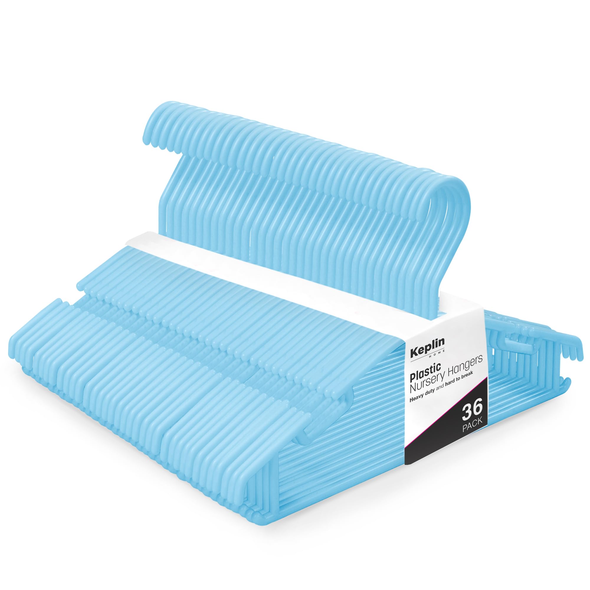 KEPLIN 36 Pack Children's Hangers, Plastic, Nonslip Baby Coat Hangers, Space Saving Tubular Hangers, More Storage for Kids Children Clothes Dresses (Blue)