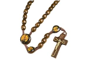 Autom Saint St Padre Pio Pietrelcina 10MM Wood Bead 19" Cord Rosary with Prayer Card