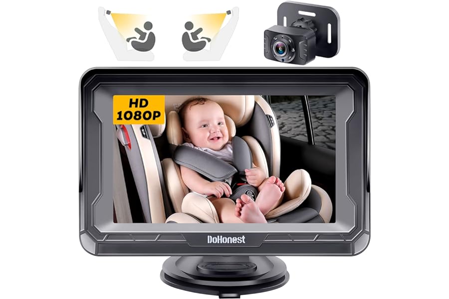 DoHonest Baby Car Camera HD 1080P - Rear-Facing Car Baby Monitor with Night Vision, Adjustable View Angle, Easy Setup, Anti-Glare Display, Safety for Kids & Infants