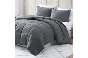 Comforter Set Queen Size - Goose Down Alternative – Washed Ultra-Soft - Premium All Season Warmth Bedding Set (Queen, Charcoa