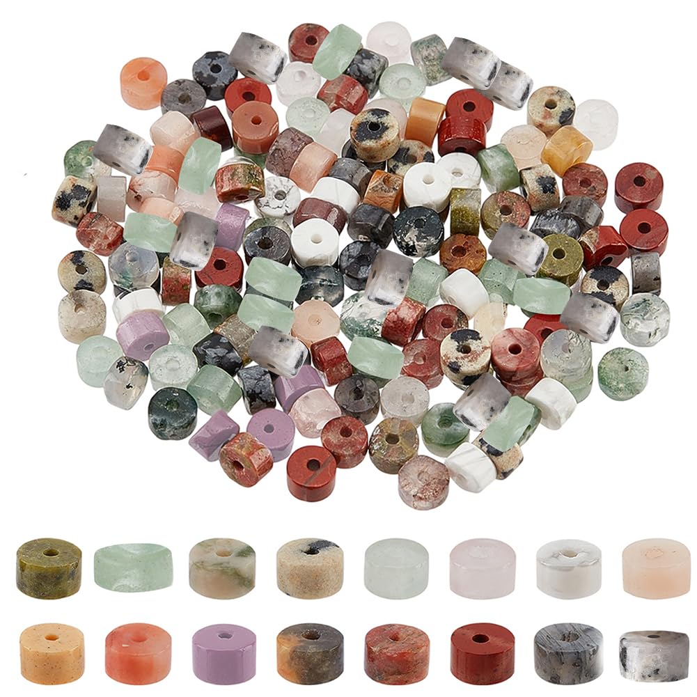 NBEADS 160 Pcs 16 Styles Multi-colored Round Stone DIY Craft Beads, 3.8~4.2 mm x 2~4.5 mm (diameter x thickness), 0.8~1 mm (hole size)