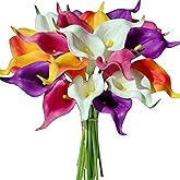 Mandy's PU Colorful Calla Lily Artificial Flowers 20 Stems 13.5in Faux Realistic Centerpiece for Valentine's Day and Easter Decorations DIY Bridal Bouquet Home Décor