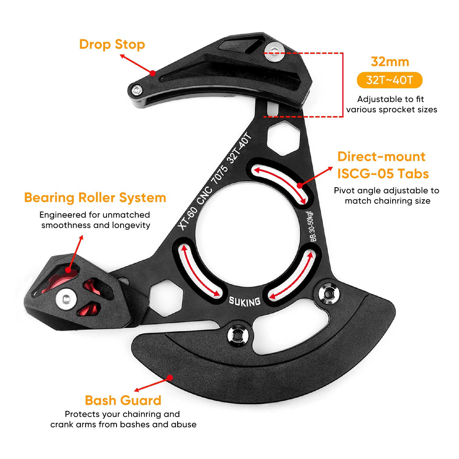 BESNIN Chain Guide 32-40T Single Disc MTB Chain Guide High-Strength Aluminum Alloy Mountain Bike Chain Guard for ISCG05 Mounting Systems - view 2