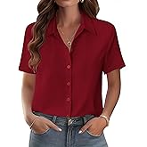 Zeagoo Womens Button Down Blouse Rolled Cuffed Short Sleeve Shirts Casual Work Blouse Summer Hawaiian Outfits