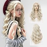 IMSTYLE Ash Blonde Synthetic Hair Lace Front Wigs Long Curly Wave Wigs Heat Resistant Hair Cosplay wig 24 inch for Woman Drag Queen