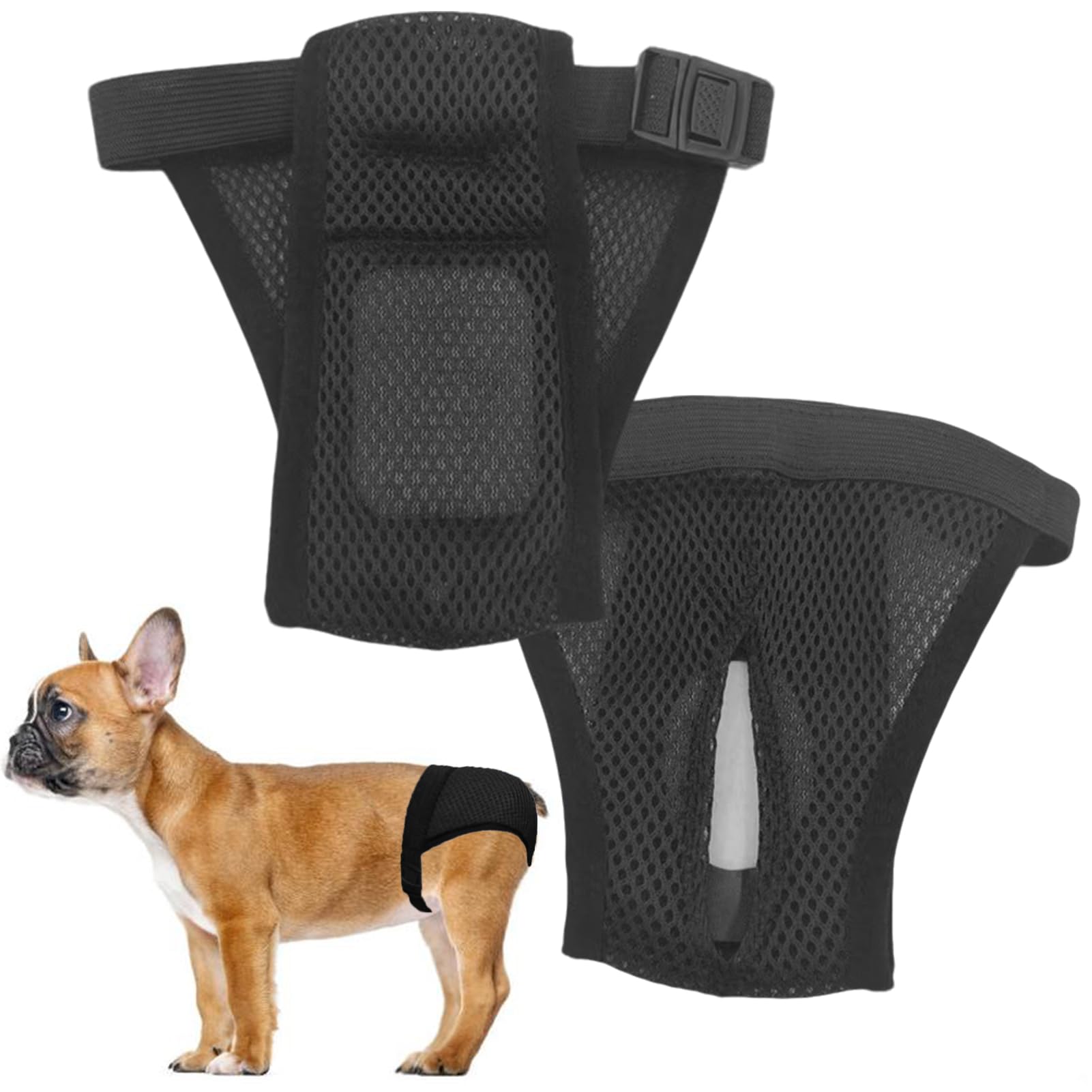 LeerKing 2 Packs of Female Heats Menstrual Washable Dog Protection Diaper Physiological Periods with 6 Sanitary Napkins, Black S