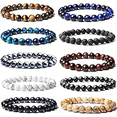 SONNYX 10PCS Tiger Eye Bracelet For Men 8MM Natural Stone Beads Bracelet Set Stretch Lava Rock Bracelets Adjustable Black Crystal Beaded Bracelet for Men Women