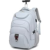 Boavan Rolling Backpack for Women, 17.3 Inch Wheeled Laptop Backpack,Large Travel Carry-On Bag for Teachers College Students, USB Charging Port Waterproof Business for Airplane Overnight Luggage,Blue